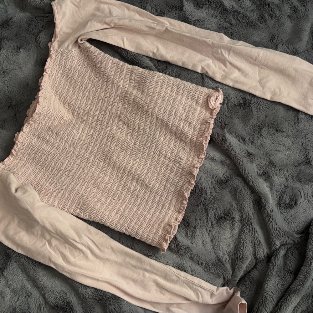 Hollister Crop Pink Long Sleeve Ribbed Top